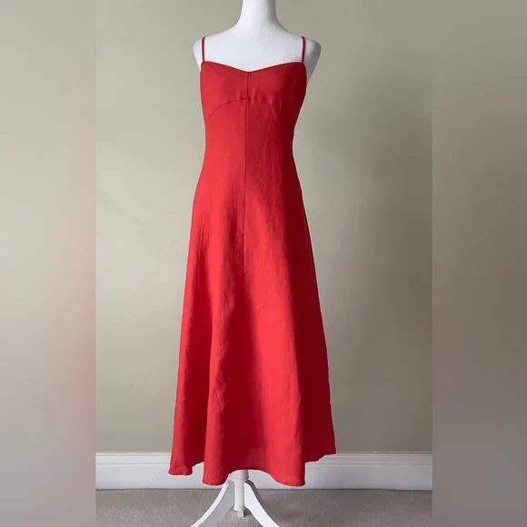 Astr the label Red Adjustable Strap Sweetheart Neckline Linen Blend Midi Dress - Picture 4 of 8